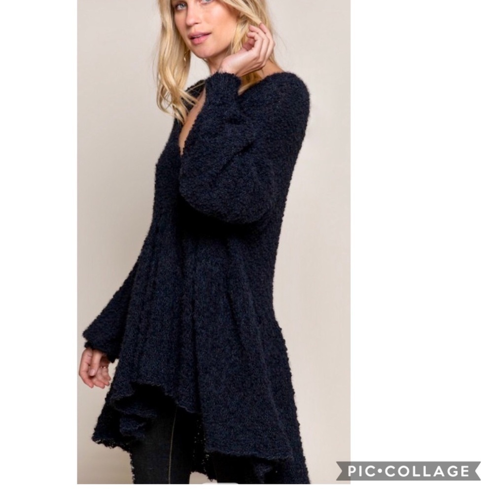 Cute! Black High Low V Neck Sweater - Picture 2 of 5